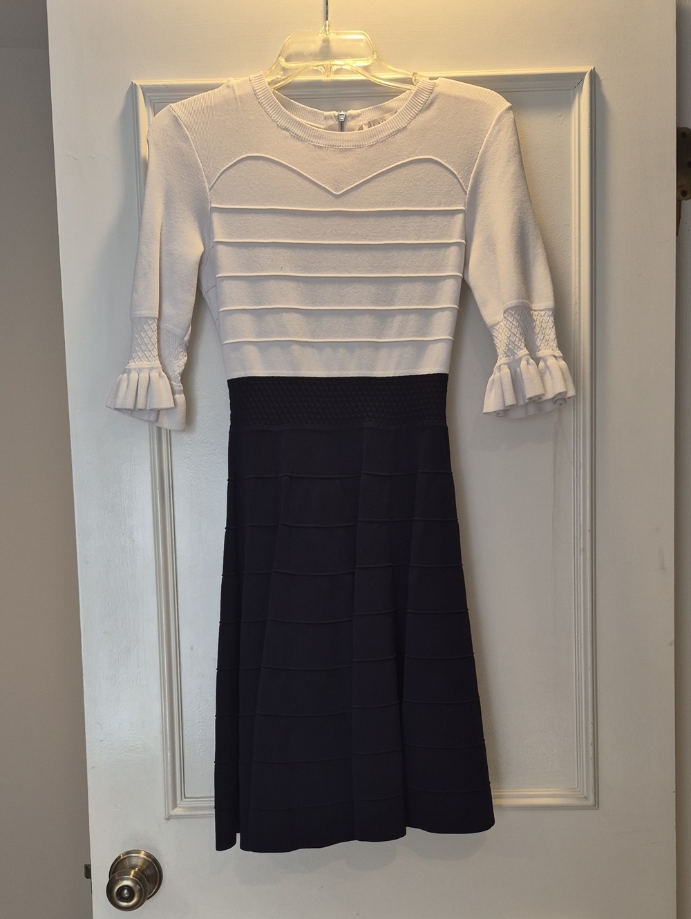 Ted Baker London White and Navy Fit-and-Flare Midi Dress